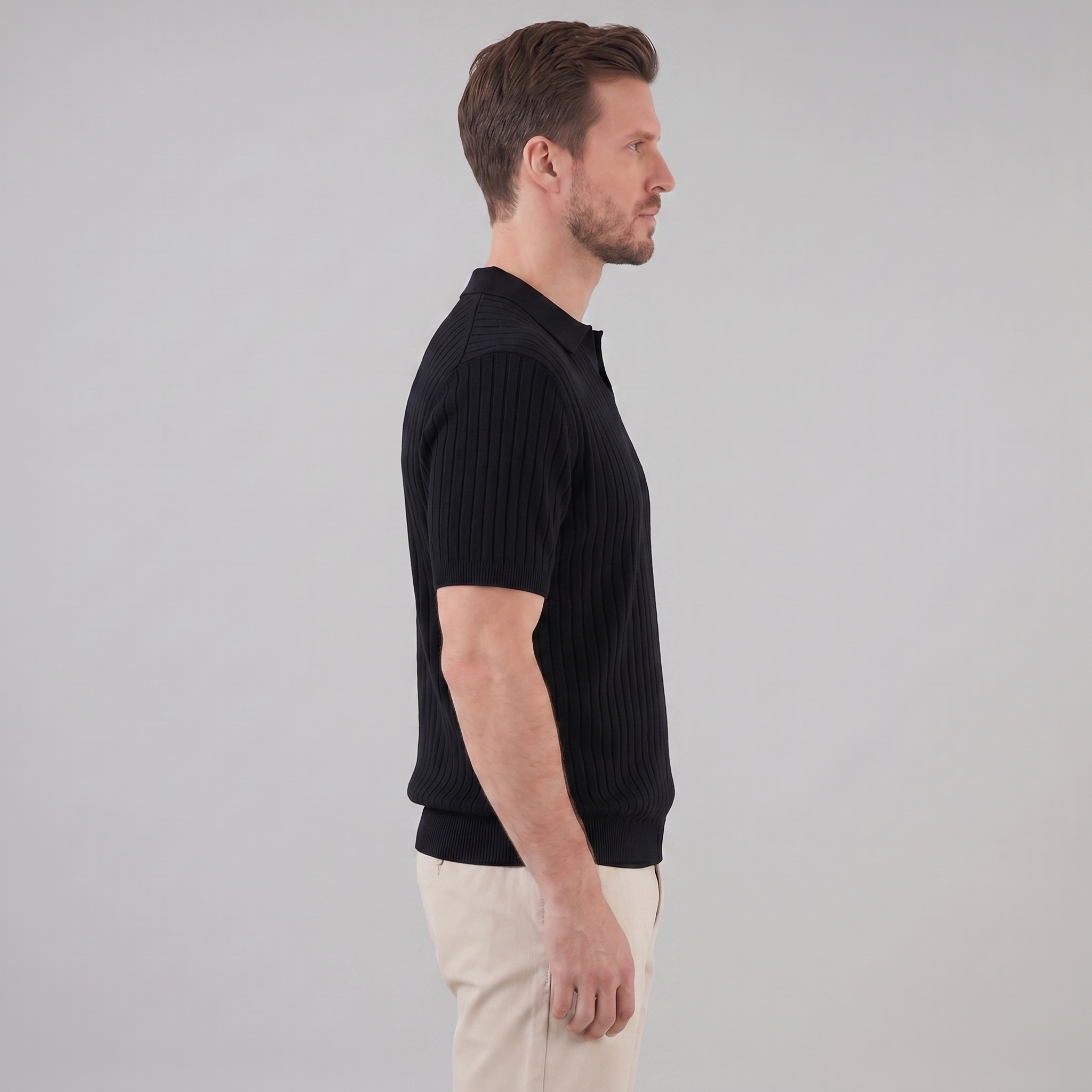 Polo en maille côtelée pour homme avec col à revers — décontracté