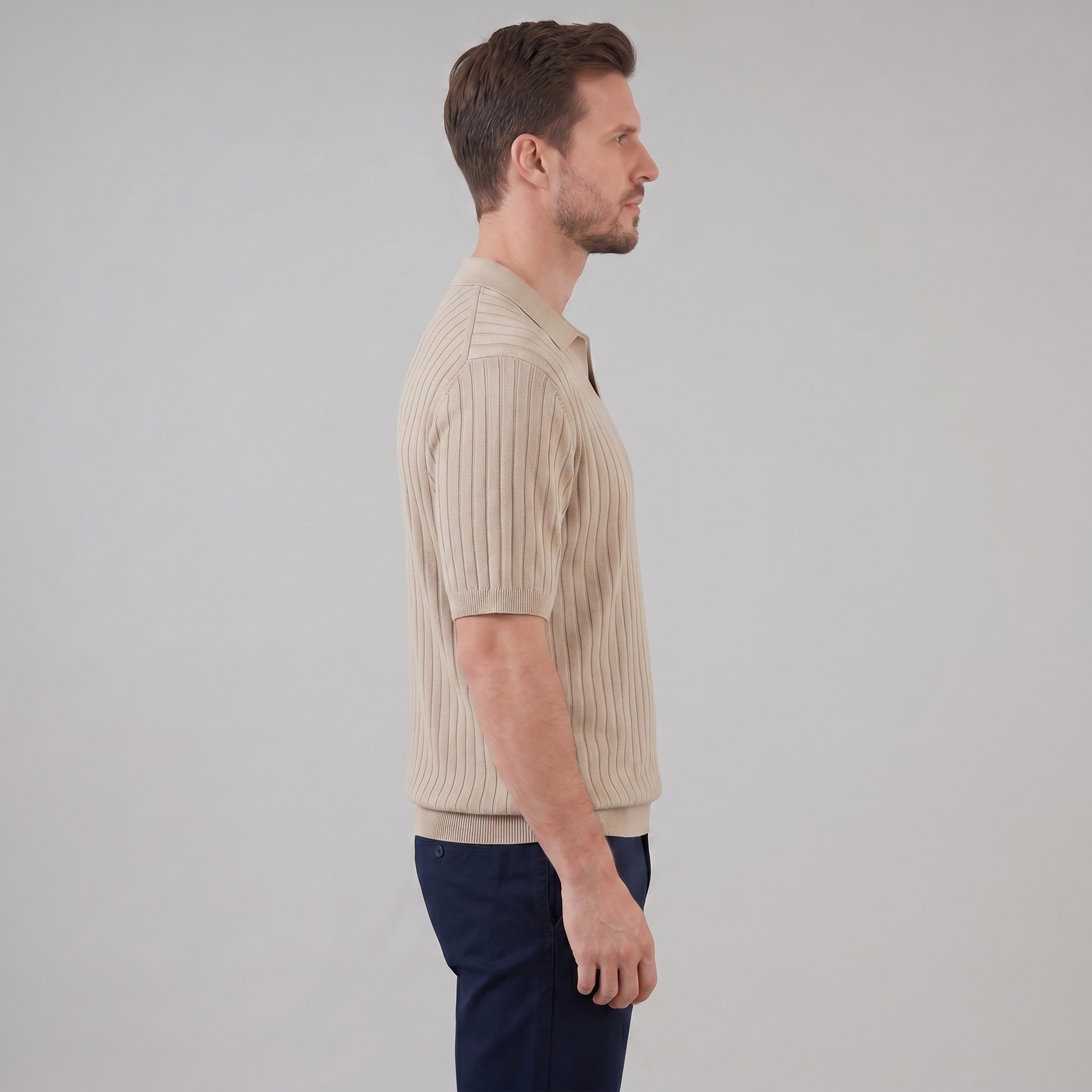 Polo en maille côtelée pour homme avec col à revers — décontracté