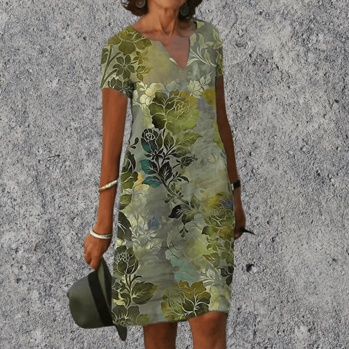 Vestito midi donna con stampa floreale, scollo a V, comodo