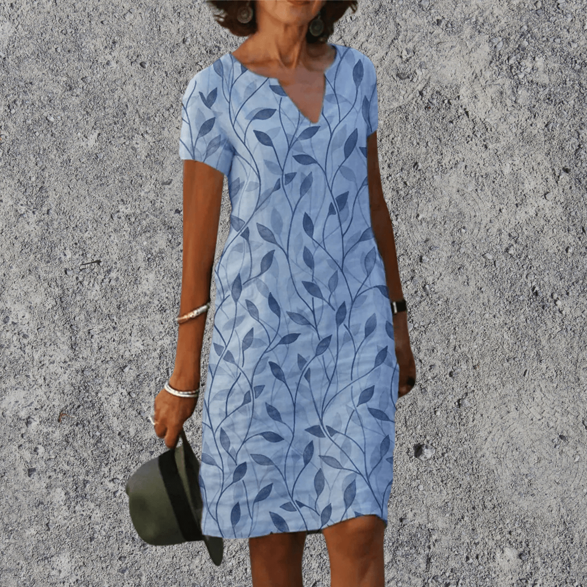 Vestito midi donna con stampa floreale, scollo a V, comodo