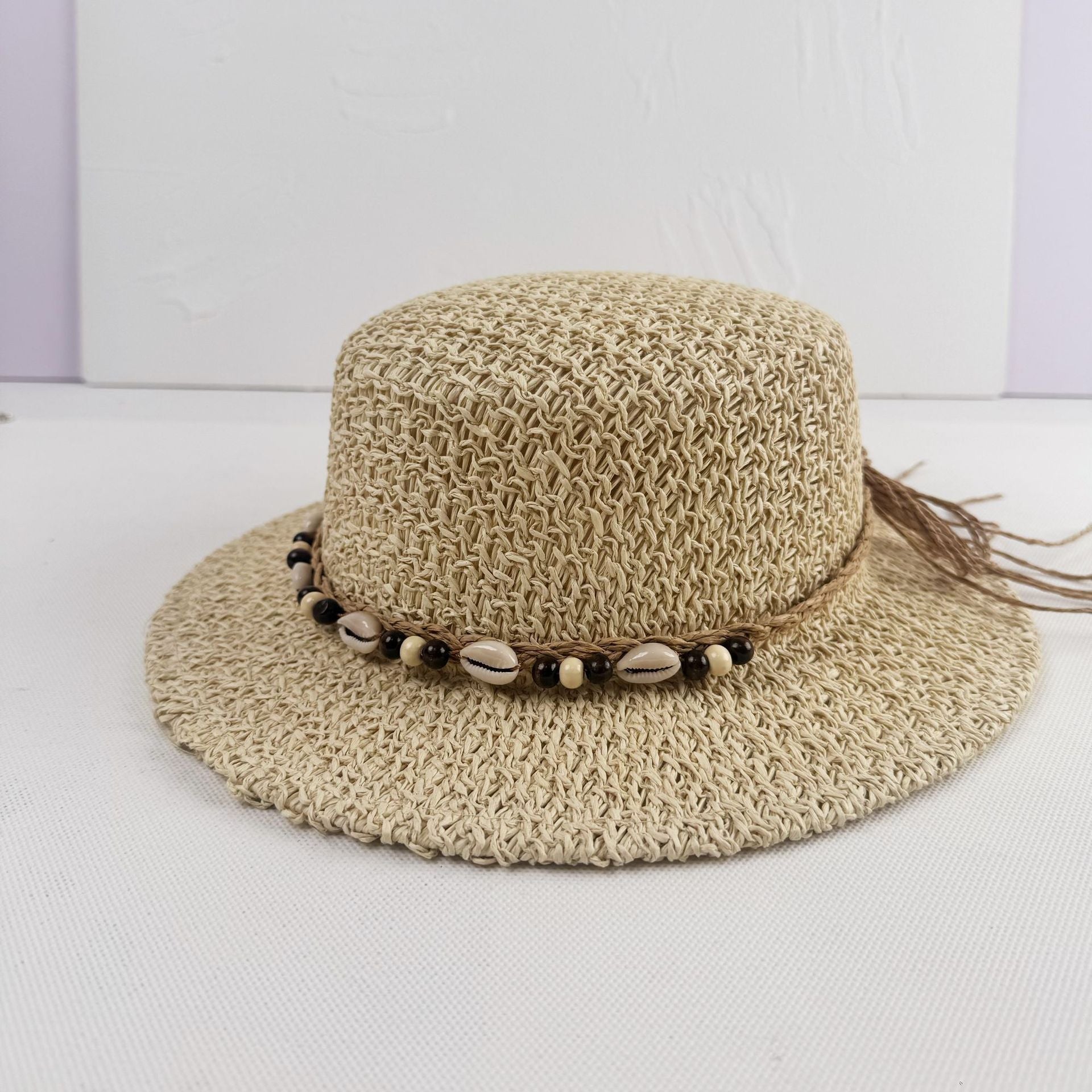 Chapeau de soleil pour femme - large bord rigide - style plage rétro