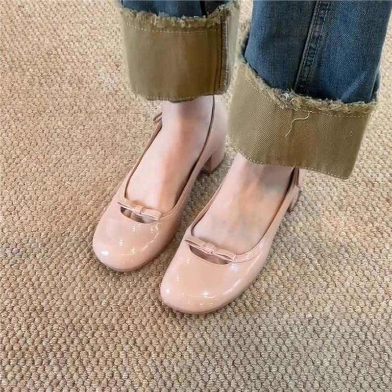 Block Heel Ballet Flats with Floral Buckle for Women