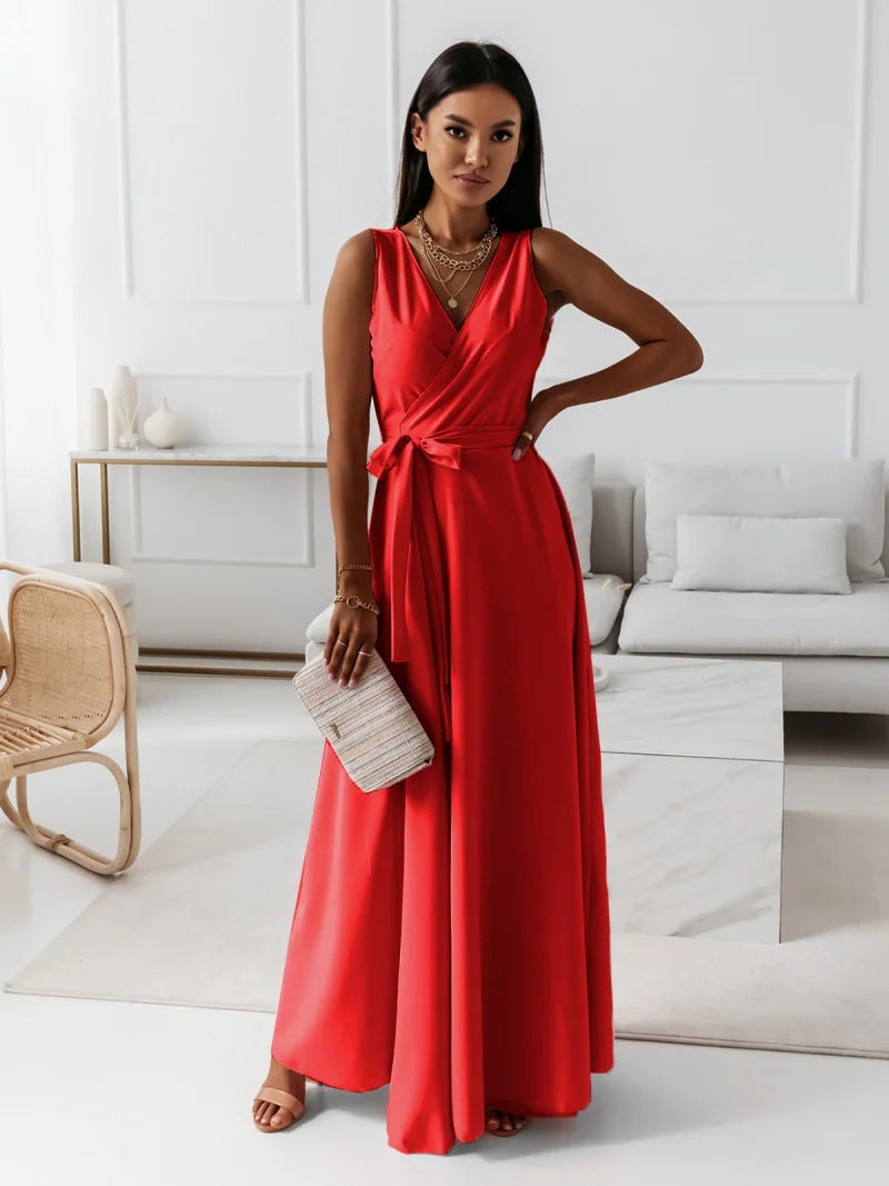 Abito da Invitata a Matrimonio con Scollo a V e Gonna Maxi Fluida per Donna