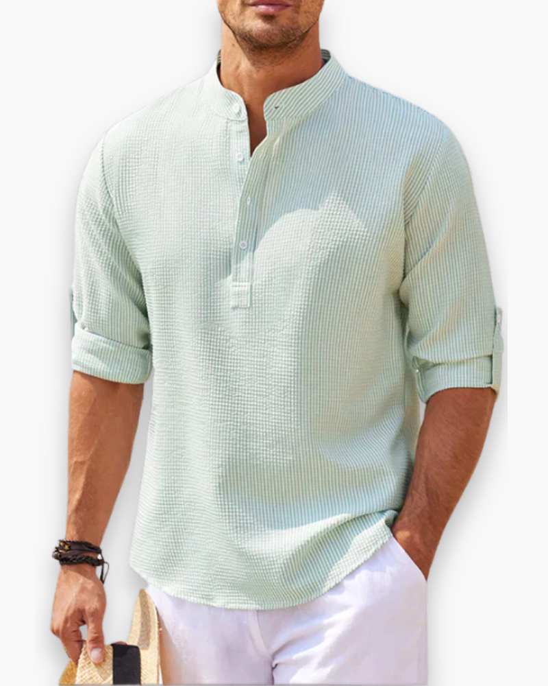 Camisa hombre cuello mao lino ajuste holgado