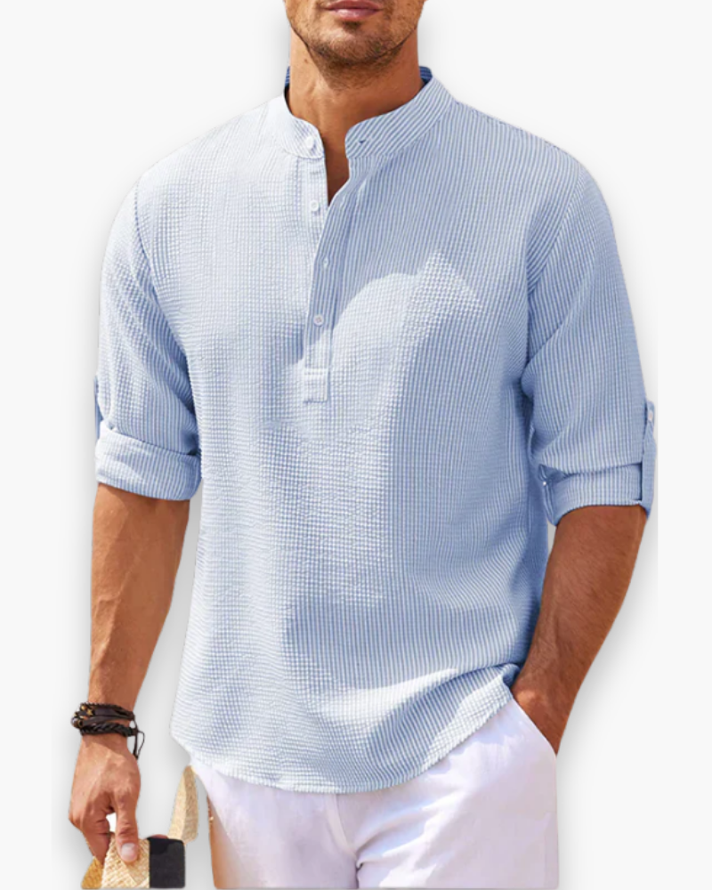 Camisa hombre cuello mao lino ajuste holgado