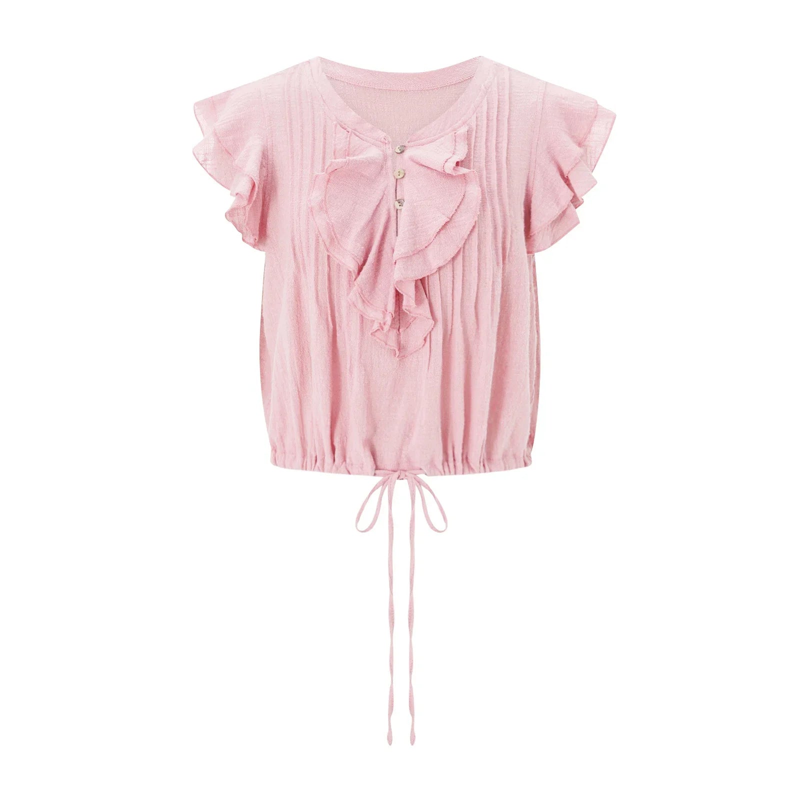 Crop top pro ženy z bavlněné gázy s volánky — ležérní