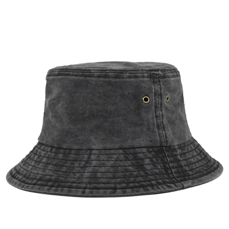 Cappello a secchiello unisex in cotone lavato, casual, per il sole
