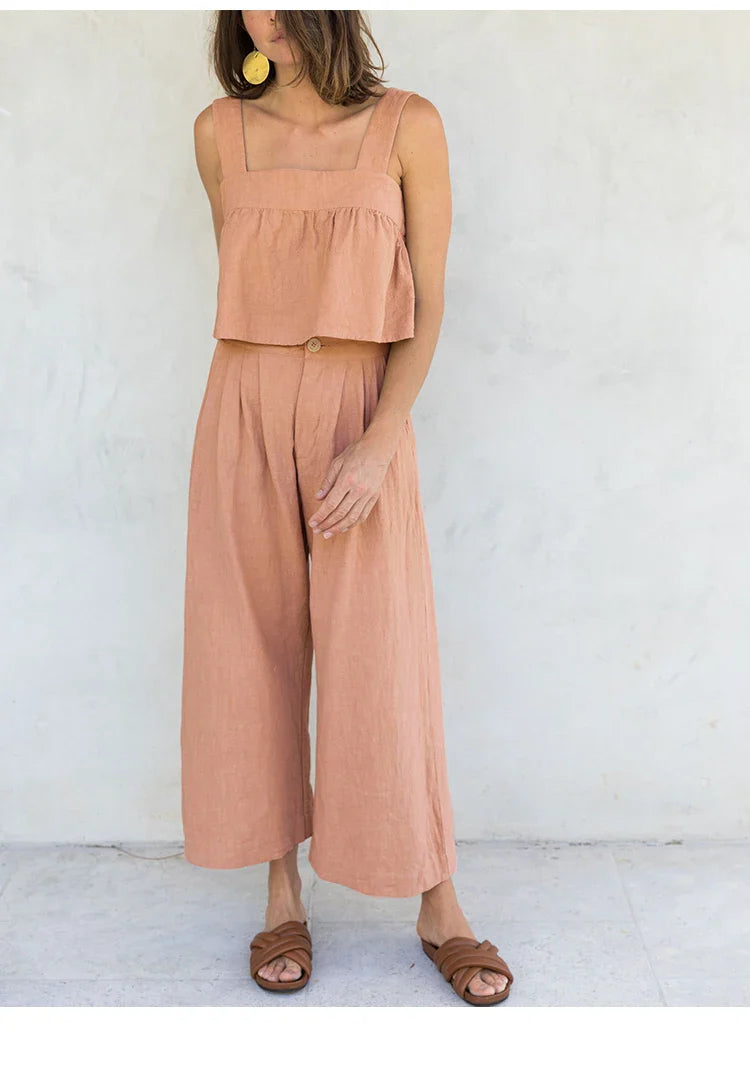 Lněné culottes pro ženy s vysokým pasem a předními záhyby
