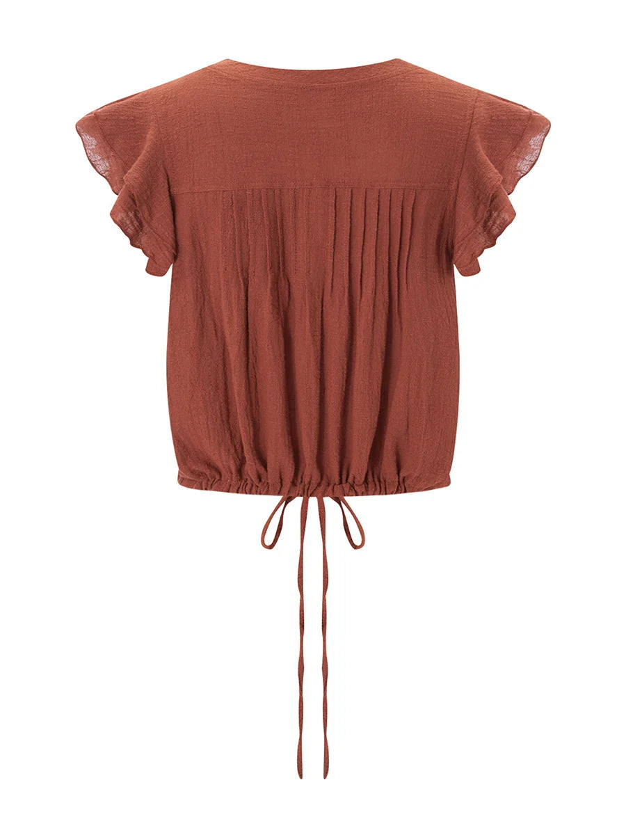 Crop top pro ženy z bavlněné gázy s volánky — ležérní