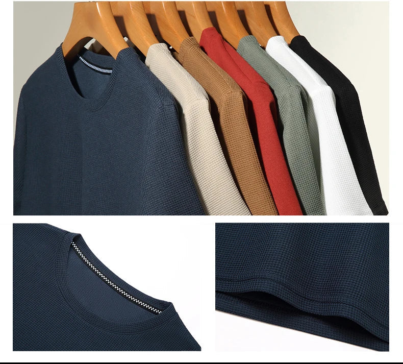 Pánské tričko z vaflového úpletu s kulatým výstřihem a krátkým rukávem, neformální