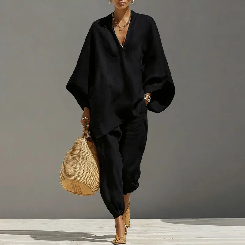 Ensemble deux pièces pour femme - haut à manches chauve-souris — style décontracté