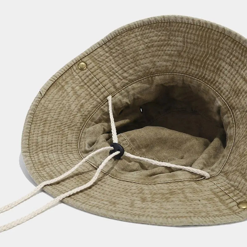 Cappello da pescatore unisex in cotone con tesa larga regolabile