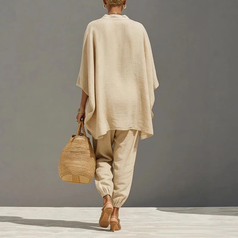 Ensemble deux pièces pour femme - haut à manches chauve-souris — style décontracté