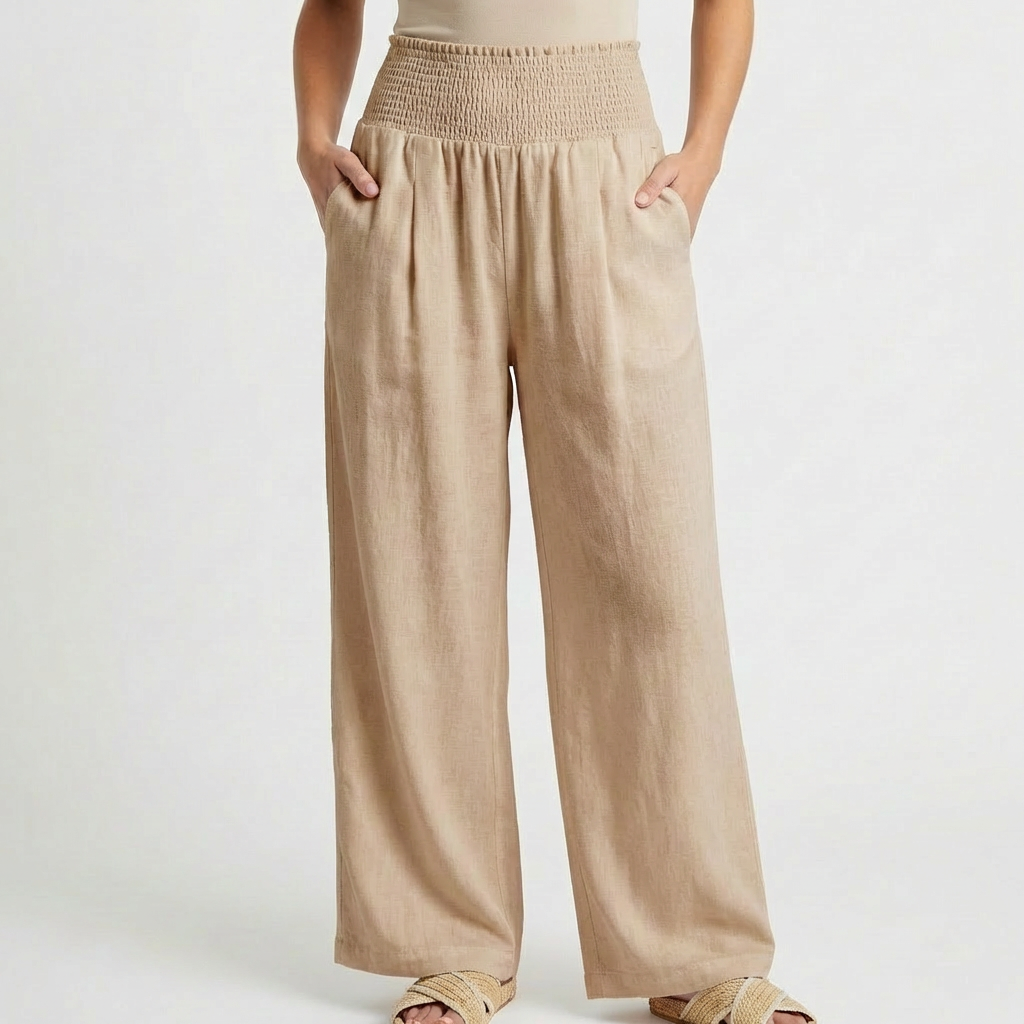 Pantaloni Palazzo a Vita Alta con Gamba Larga e Tasche da Donna