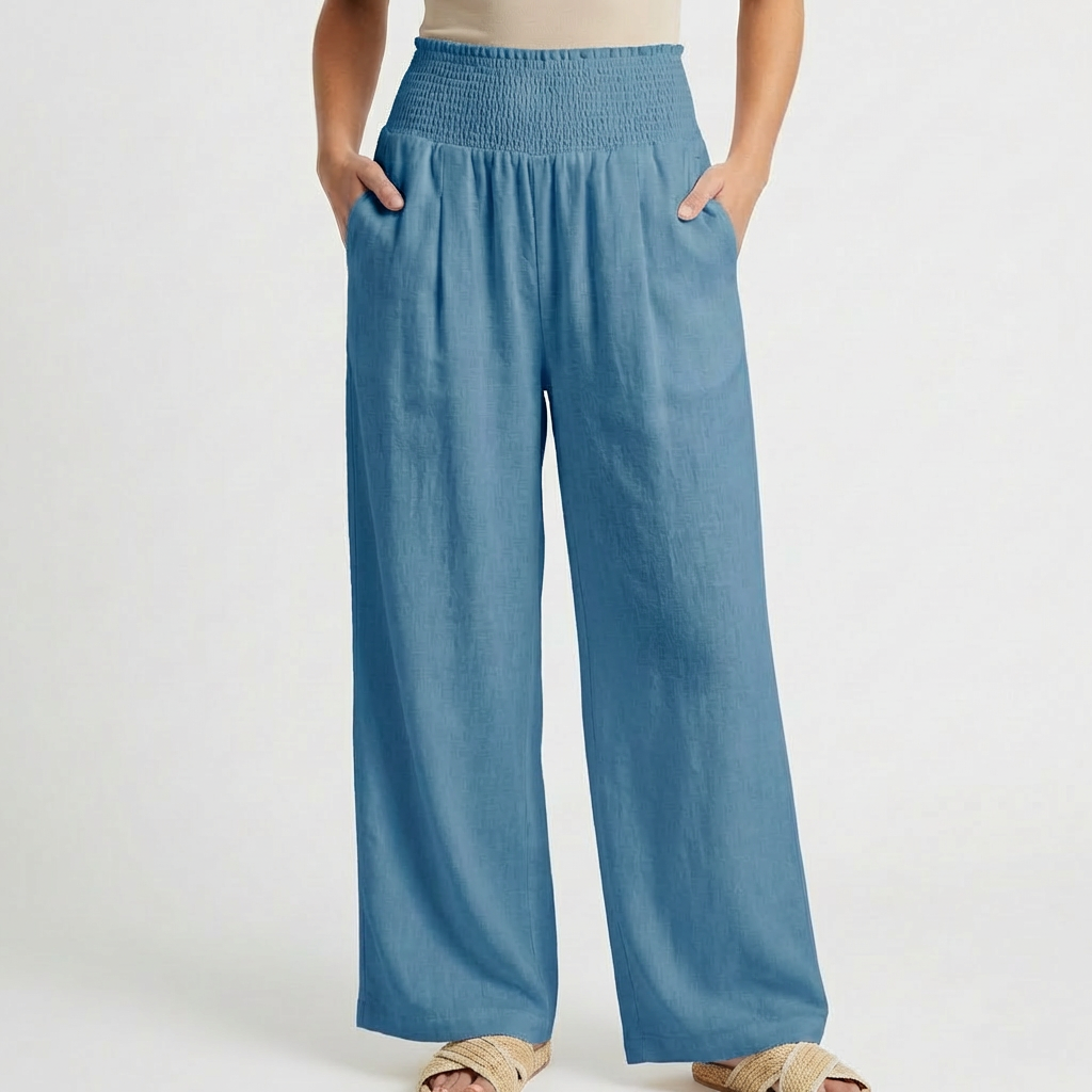 Pantaloni Palazzo a Vita Alta con Gamba Larga e Tasche da Donna