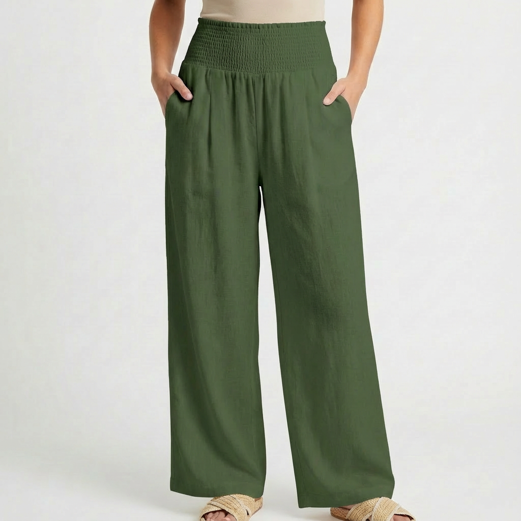 Pantaloni Palazzo a Vita Alta con Gamba Larga e Tasche da Donna