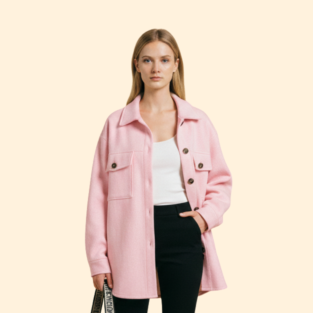 Cappotto lungo con chiusura frontale a bottoni e tasche con patta da donna