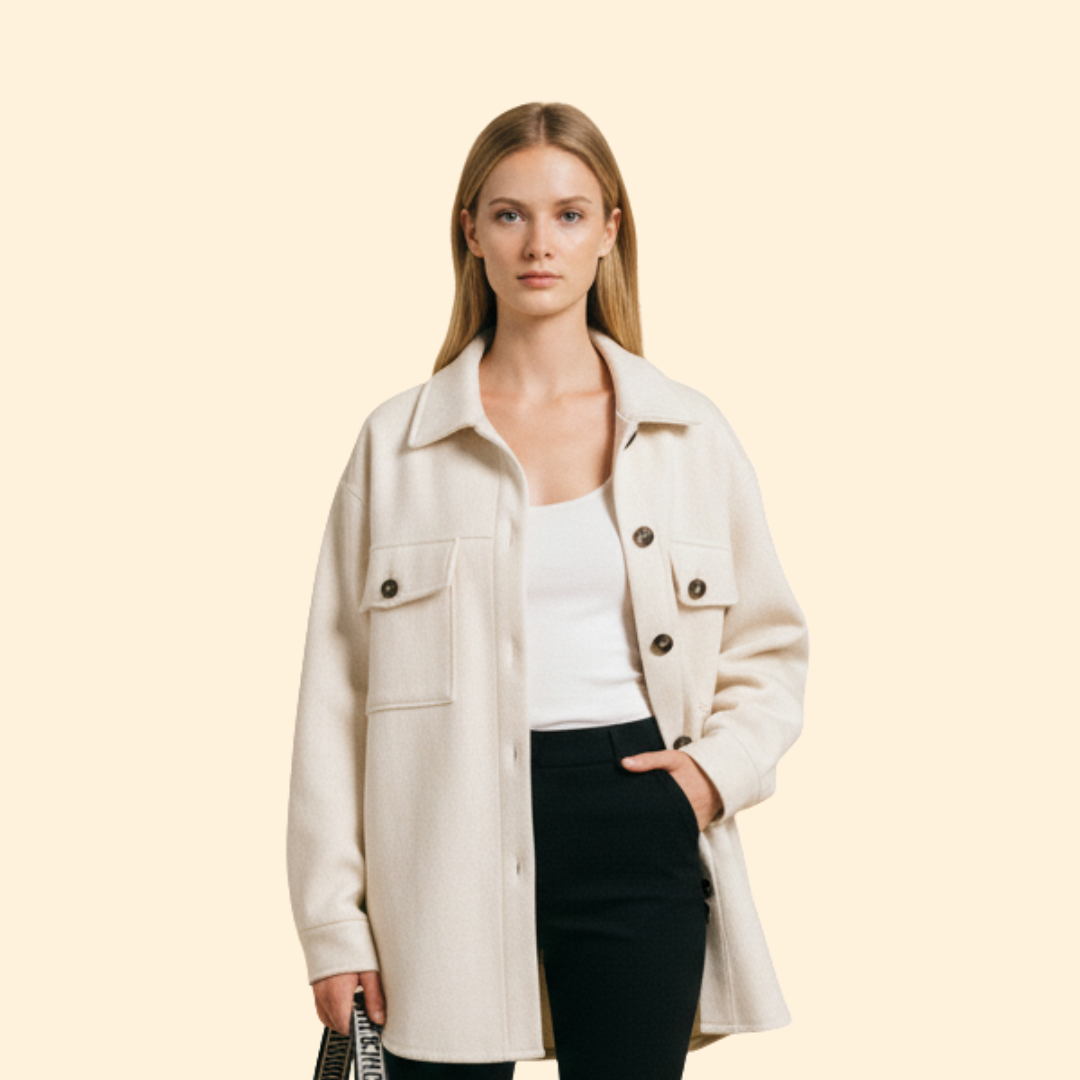 Cappotto lungo con chiusura frontale a bottoni e tasche con patta da donna