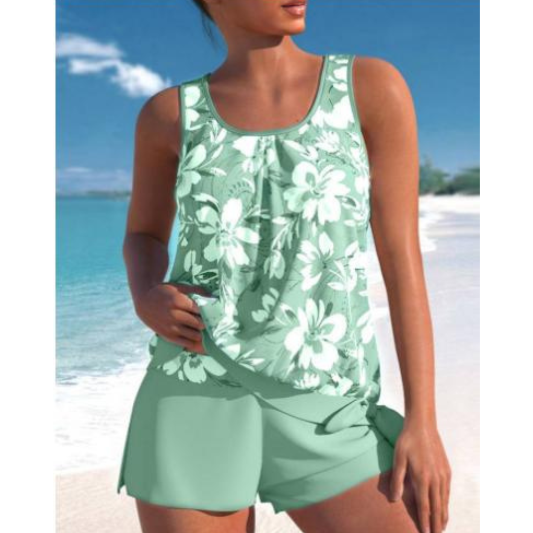 Completo Tankini da Spiaggia per Donna con Top senza Maniche e Pantaloncini
