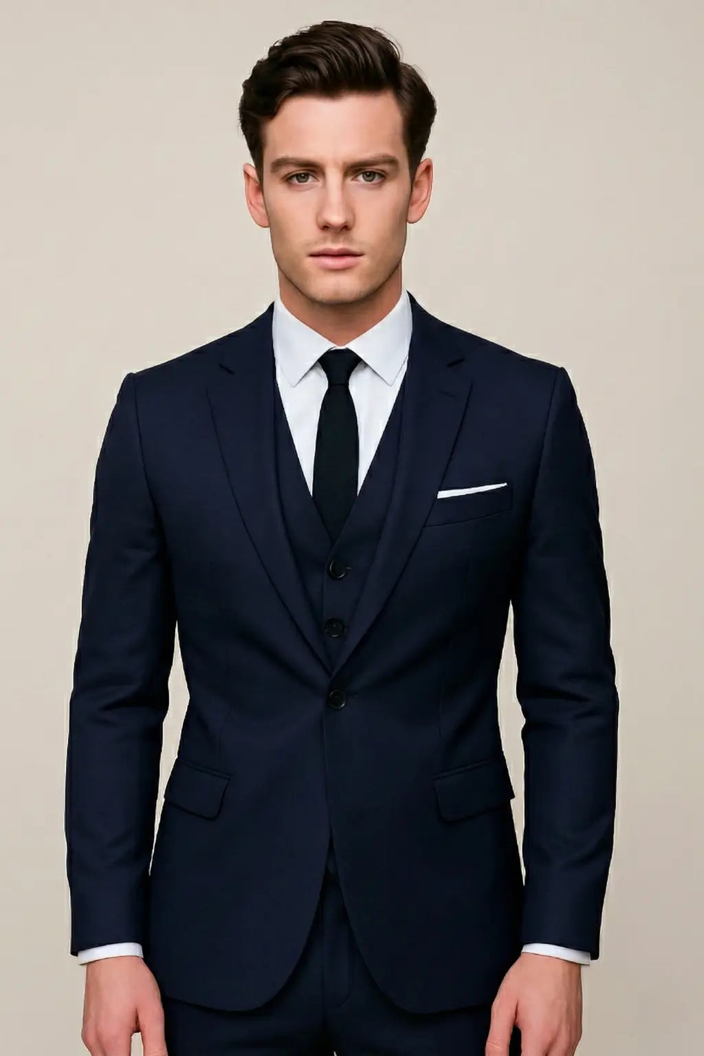 Men's Three-Piece Suit with Slim Fit and Single-Button Jacket