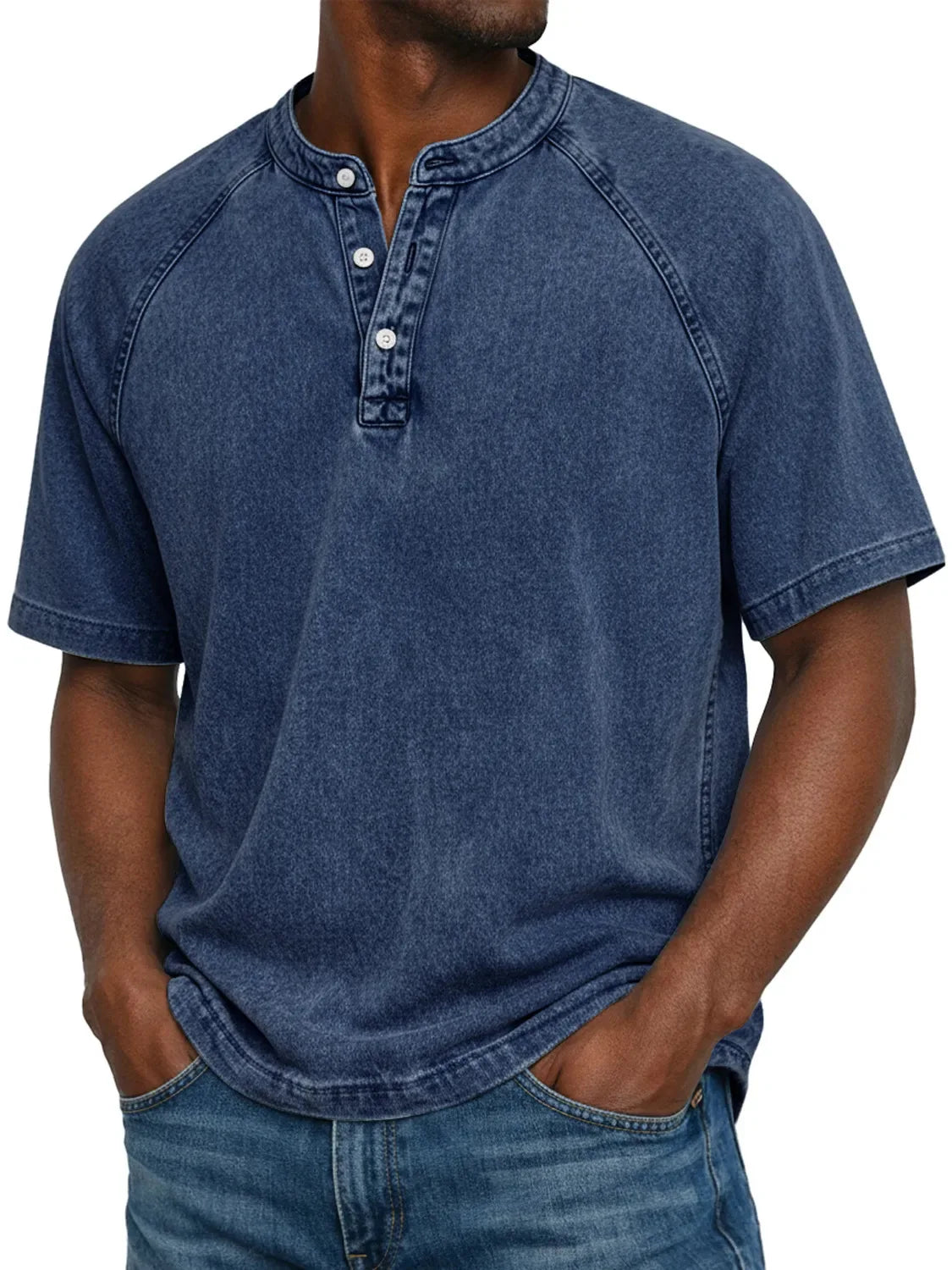 Camiseta hombre Henley manga corta ajuste cómodo casual