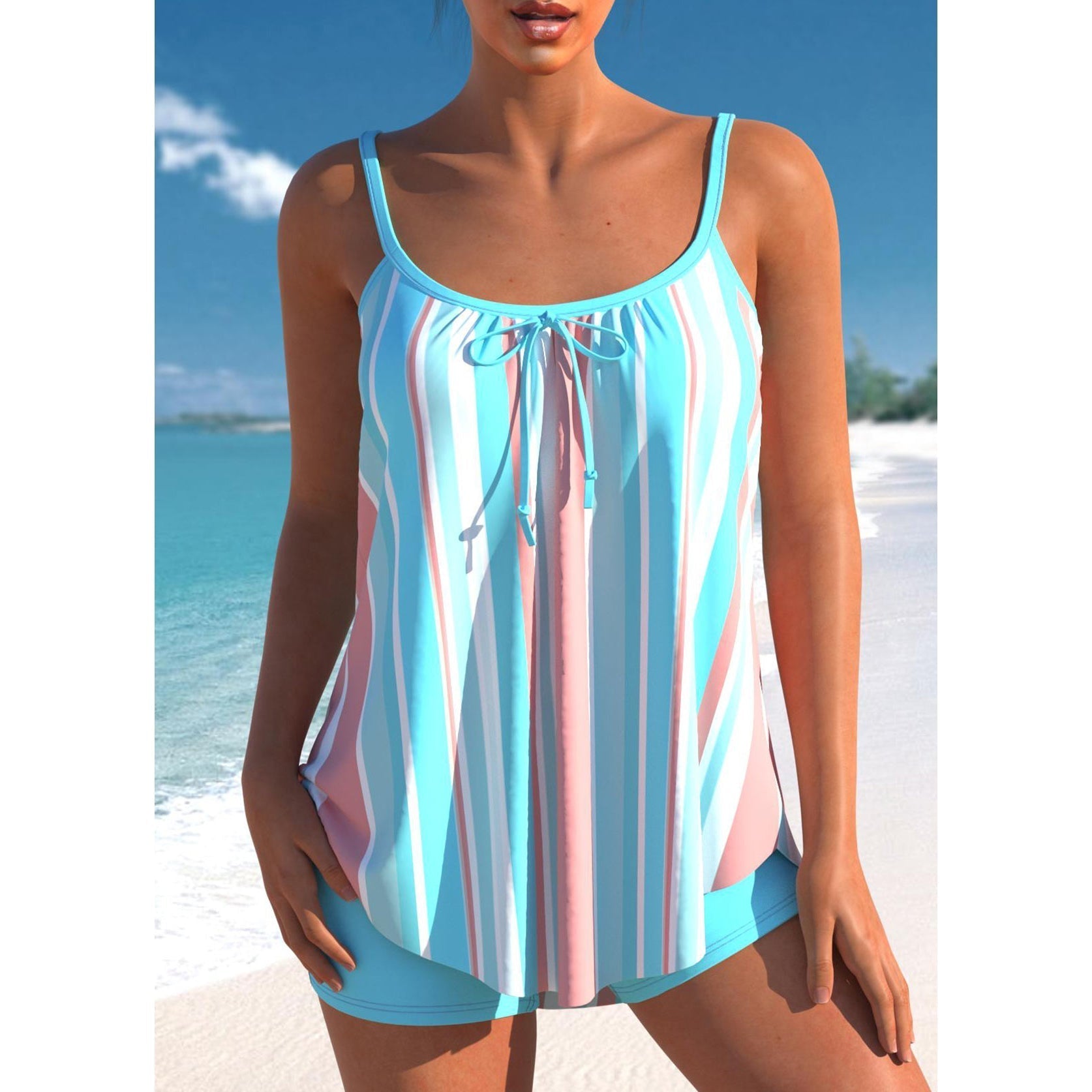 Ψηλόμεσο Μαγιό Tankini για Γυναίκα με Ombre Τοπ και Σορτς