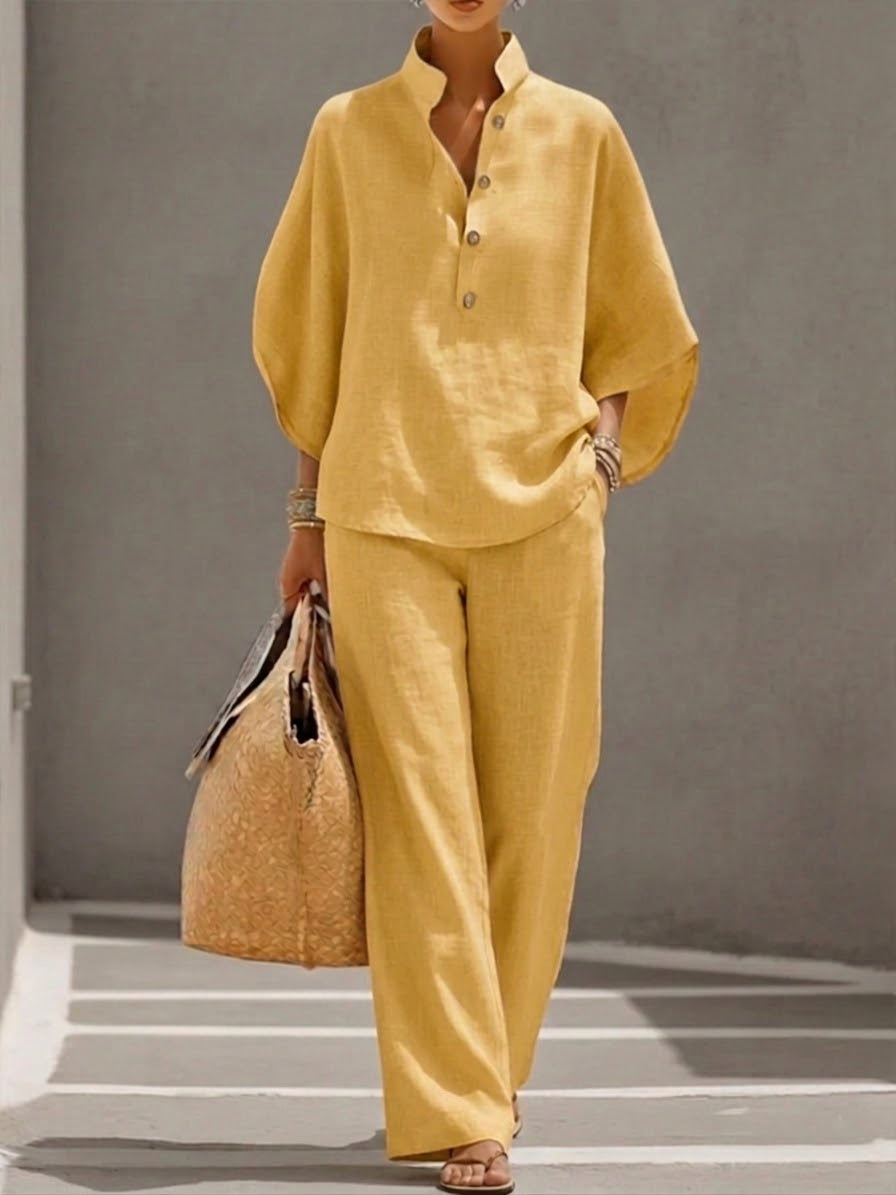 Conjunto dos piezas mujer blusa mangas murciélago pantalón holgado