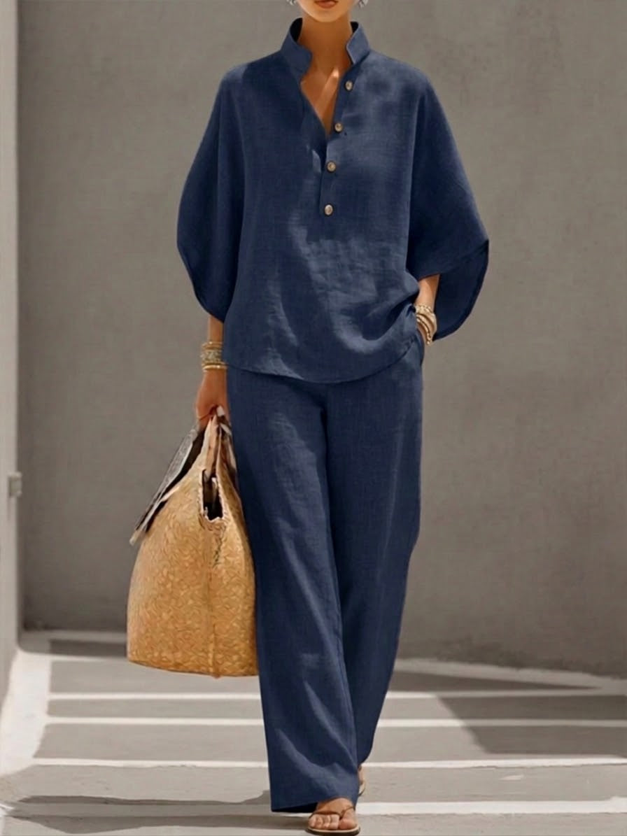 Conjunto dos piezas mujer blusa mangas murciélago pantalón holgado