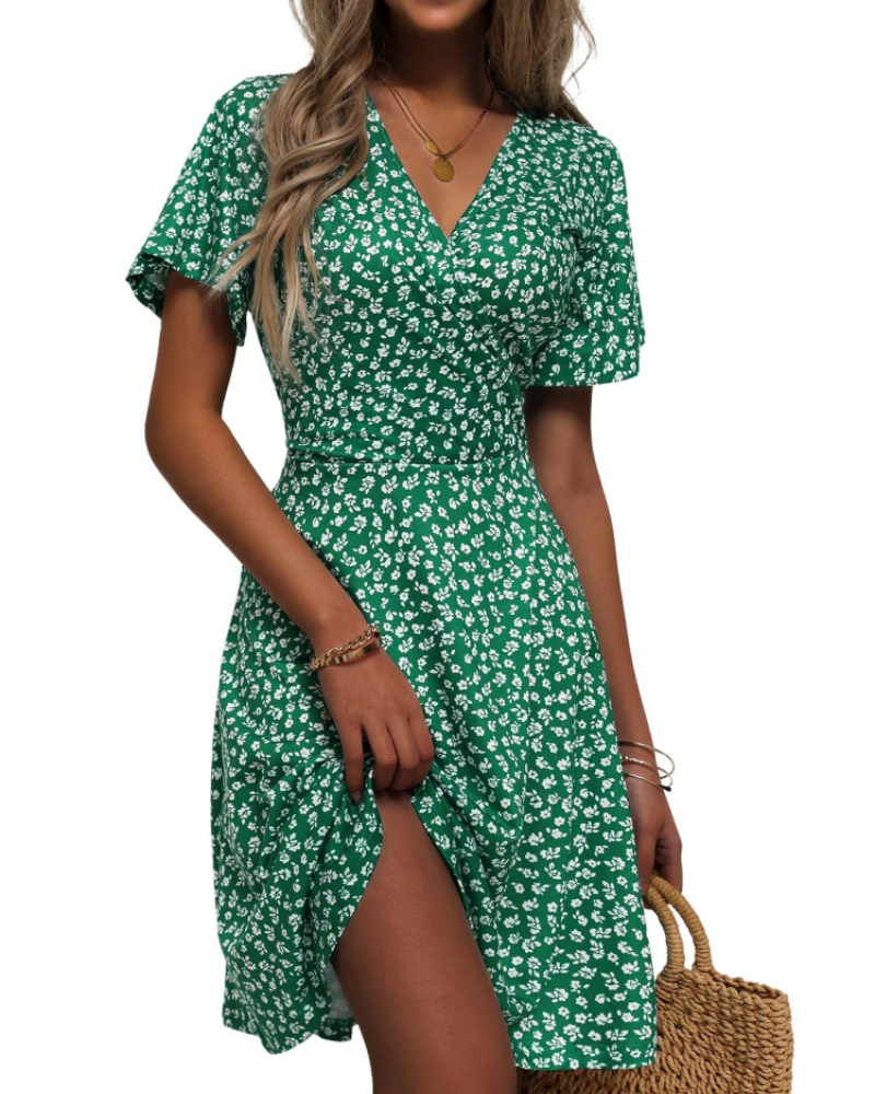 Vestito corto donna | taglio incrociato | scollo a V | per eventi estivi