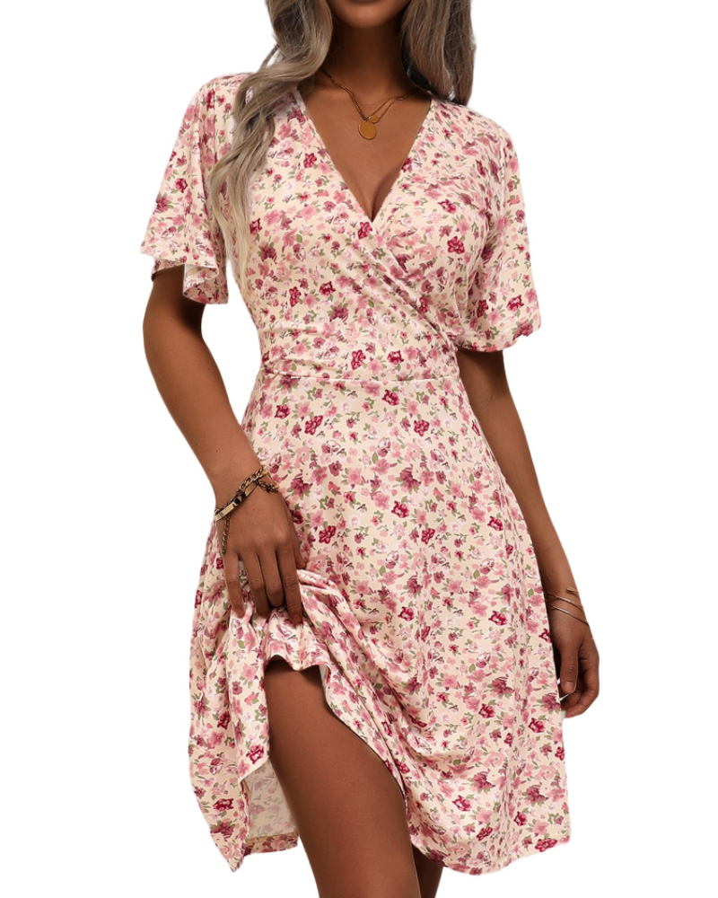 Vestito corto donna | taglio incrociato | scollo a V | per eventi estivi