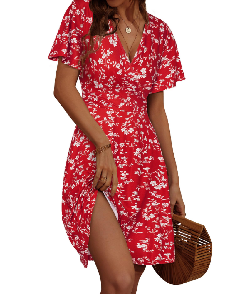 Vestito corto donna | taglio incrociato | scollo a V | per eventi estivi