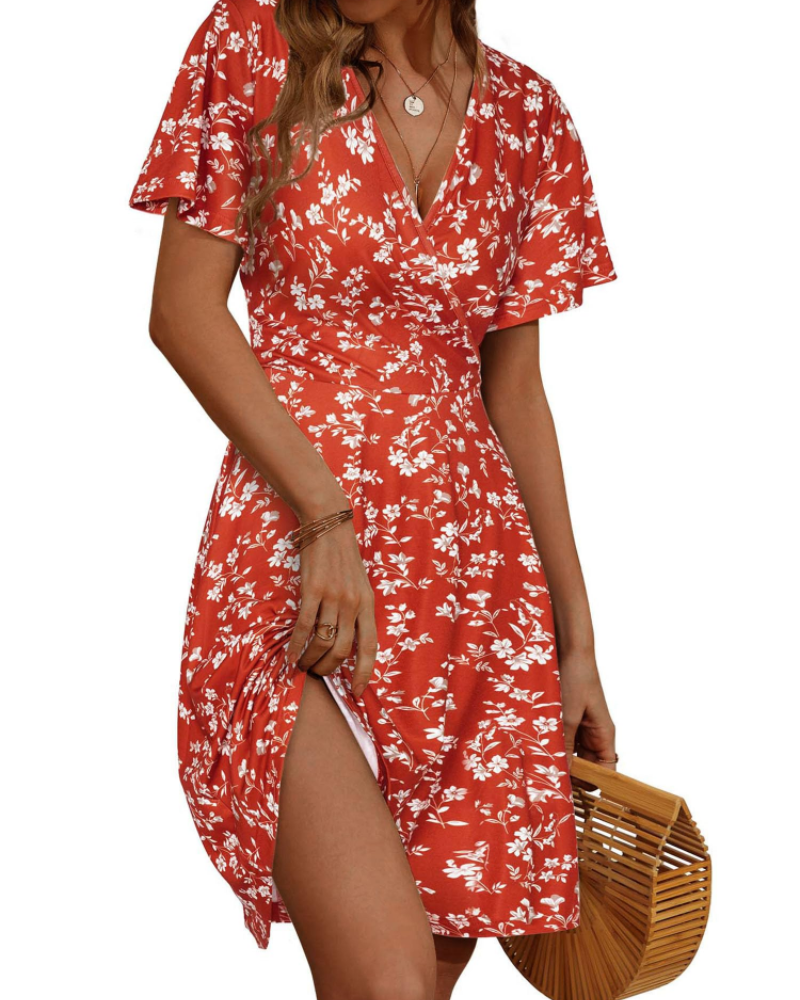 Vestito corto donna | taglio incrociato | scollo a V | per eventi estivi