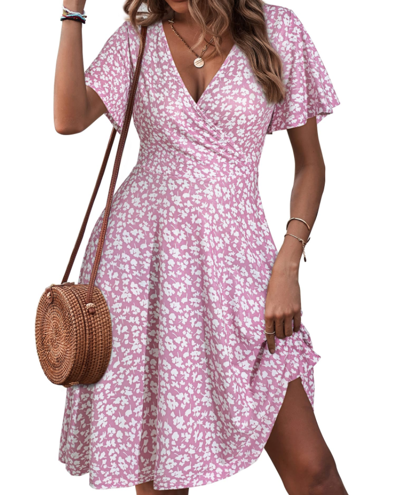 Vestito corto donna | taglio incrociato | scollo a V | per eventi estivi