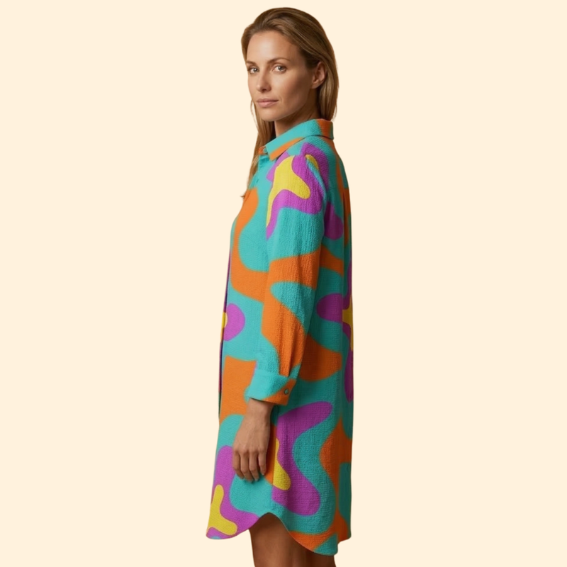 Vestido de Praia para Mulher Women's Beach Cover Up com Botões e Manga Comprida