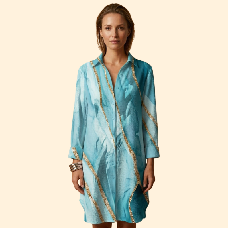 Vestido de Praia para Mulher Women's Beach Cover Up com Botões e Manga Comprida