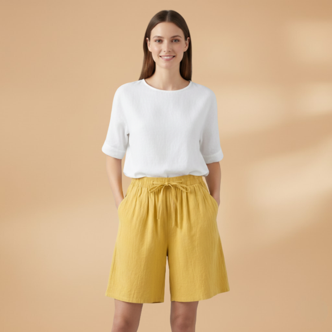 Dámské kraťasy - volné bermudy s elastickým pasem | casual