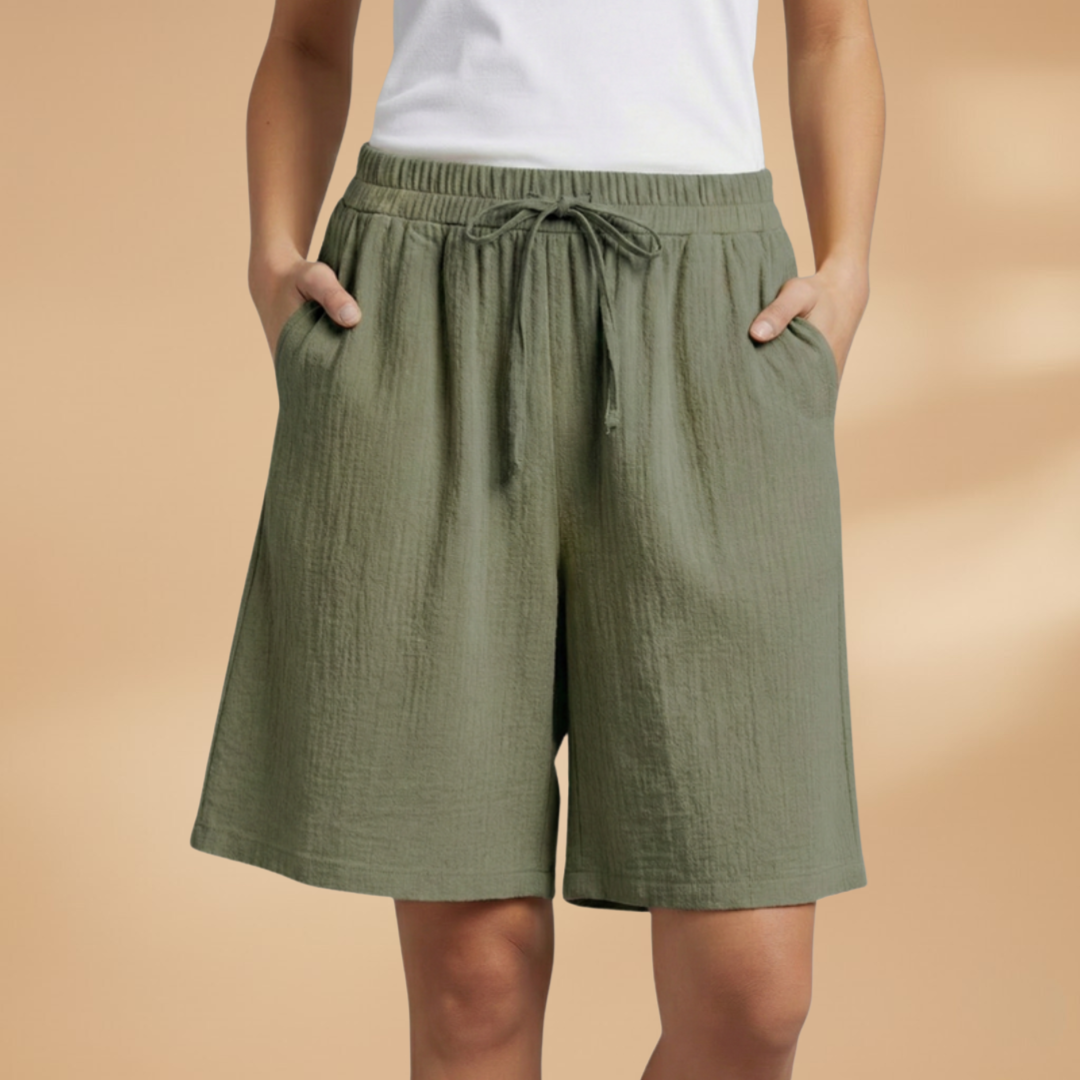 Dámské kraťasy - volné bermudy s elastickým pasem | casual