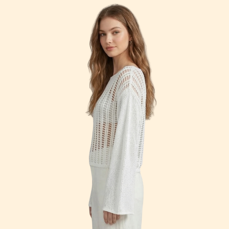 Pull de plage pour femme, couverture de plage en maille ajourée avec manches évasées