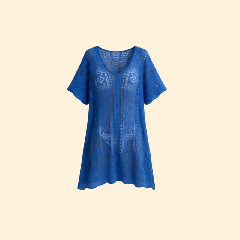 Crochet Knit Openwork Beach Dress with Loose Fit for Women