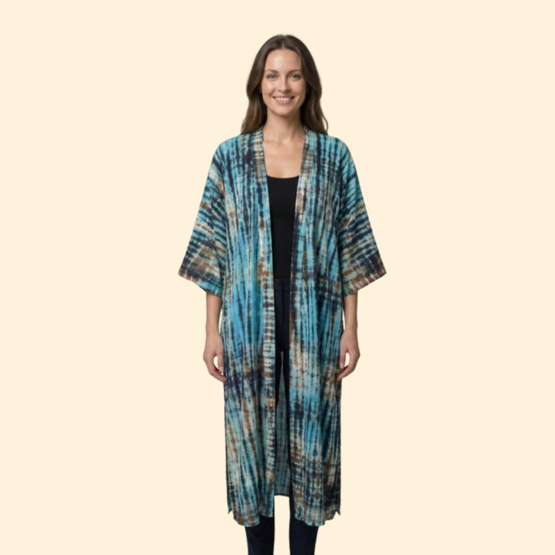 Cardigã de Praia para Mulher Women's Beach Cover Up Longo com Frente Aberta