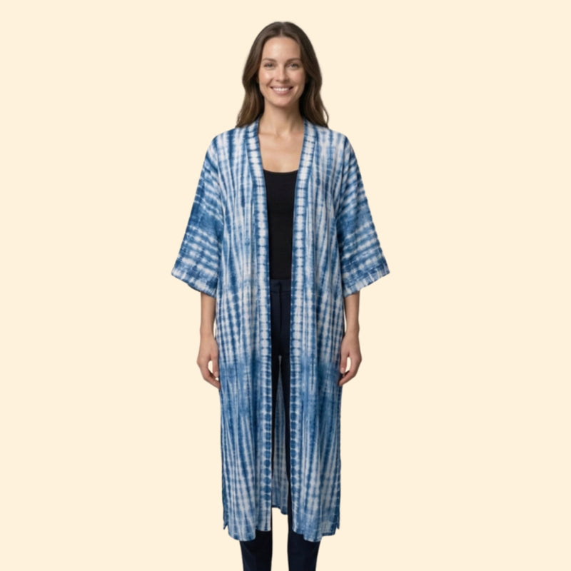 Cardigã de Praia para Mulher Women's Beach Cover Up Longo com Frente Aberta