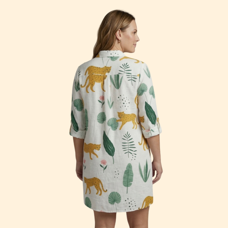 Vestido camisola de praia com estampado e manga comprida para mulher