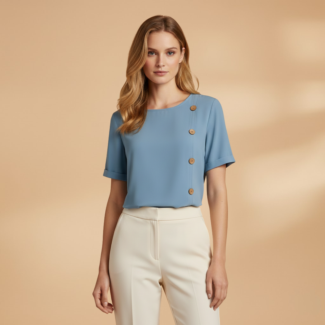 Blusa de manga corta para mujer - top suelto con botones laterales | casual