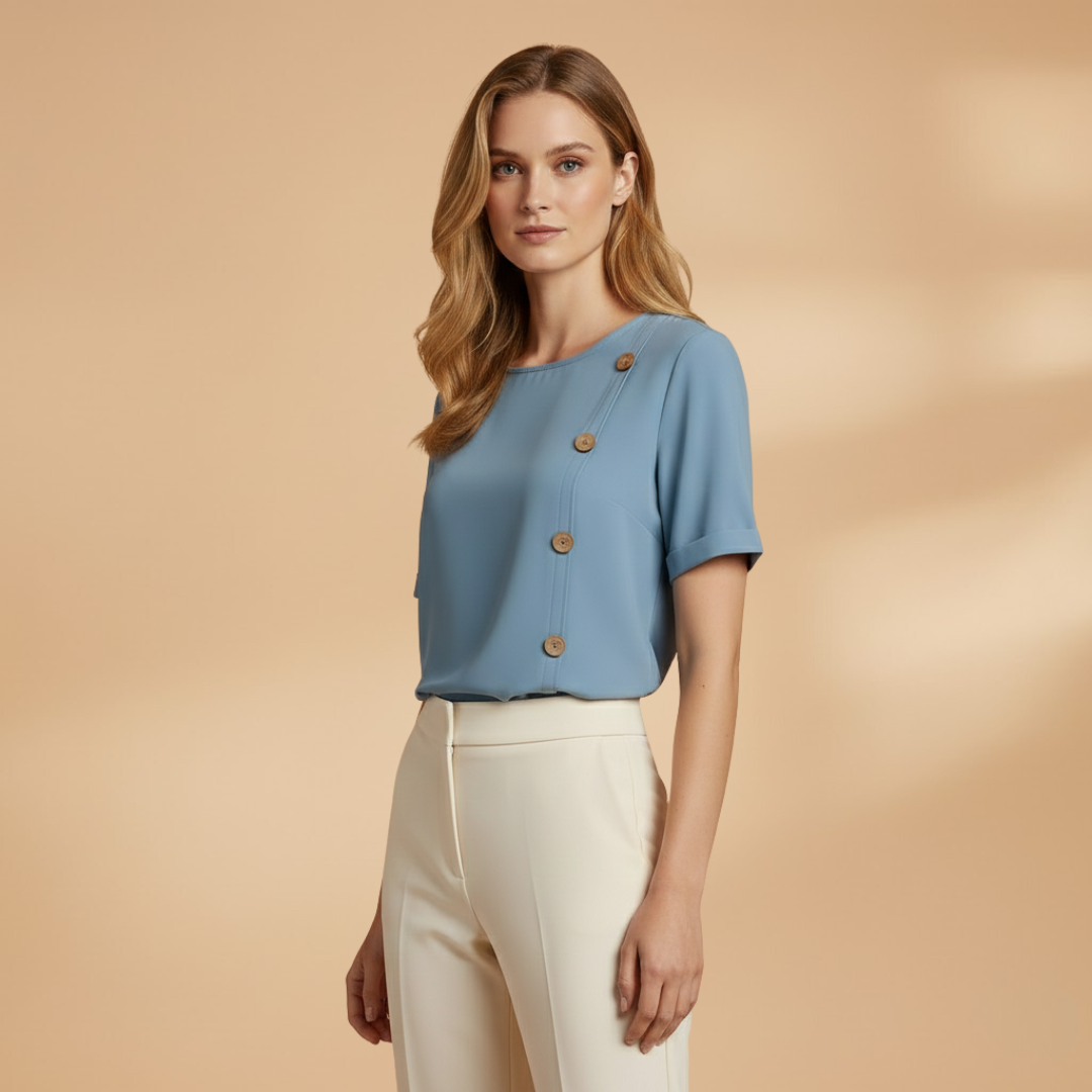Blusa de manga corta para mujer - top suelto con botones laterales | casual