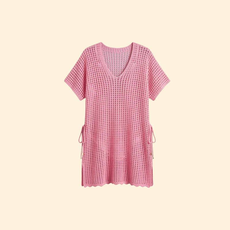 Rochie de plajă pentru femei, cu croială perforată și mânecă scurtă