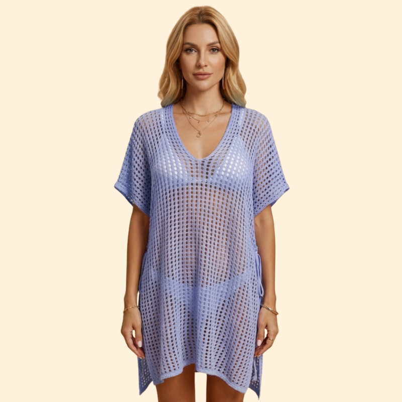Rochie de plajă pentru femei, cu croială perforată și mânecă scurtă