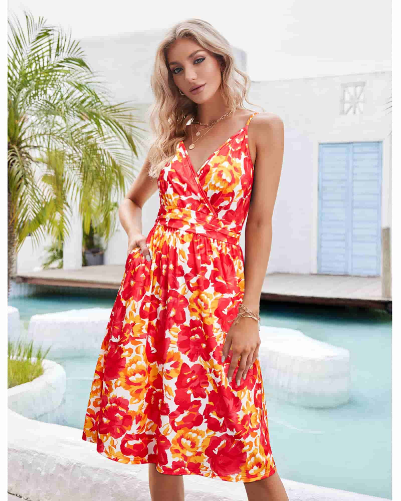 Vestido midi mujer | tirantes finos | escote cruzado | para vacaciones
