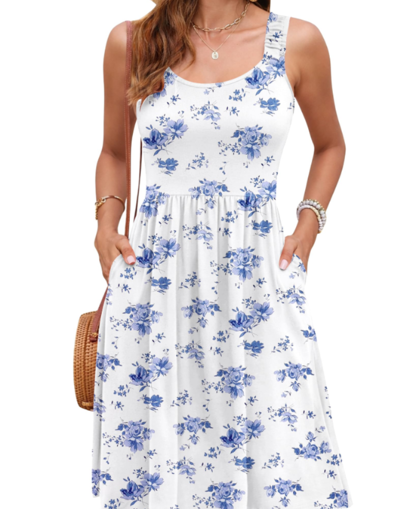 Summer dress for women | square neckline | A-line cut with fitted waist | vacation