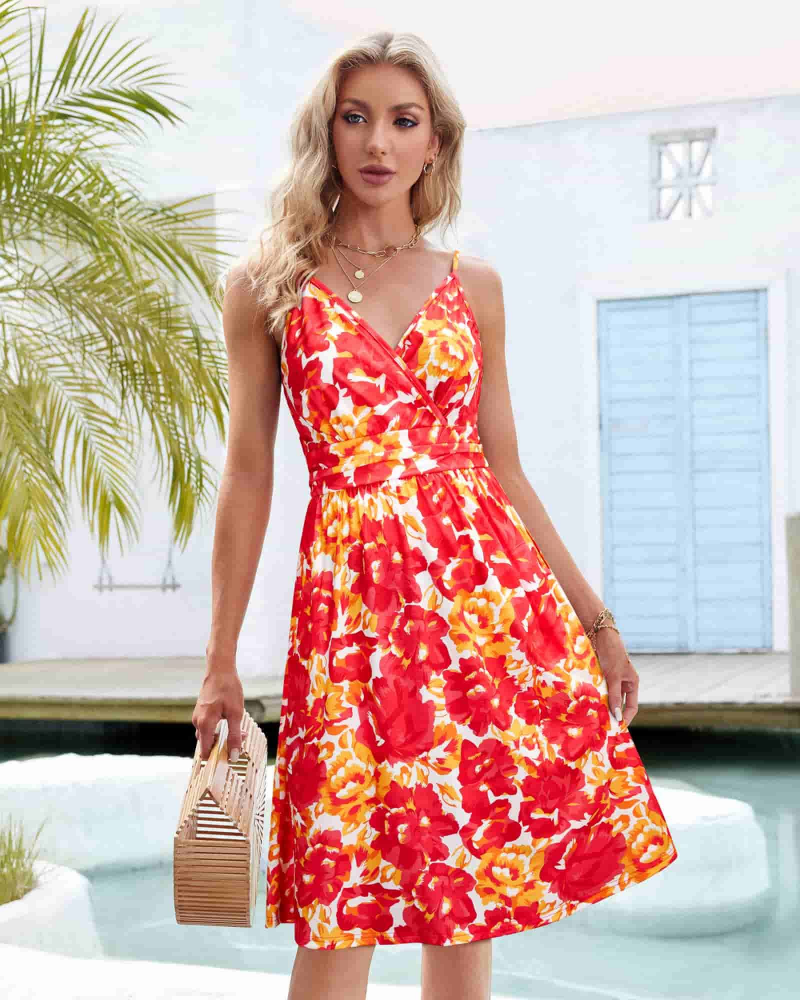 Vestido midi mujer | tirantes finos | escote cruzado | para vacaciones