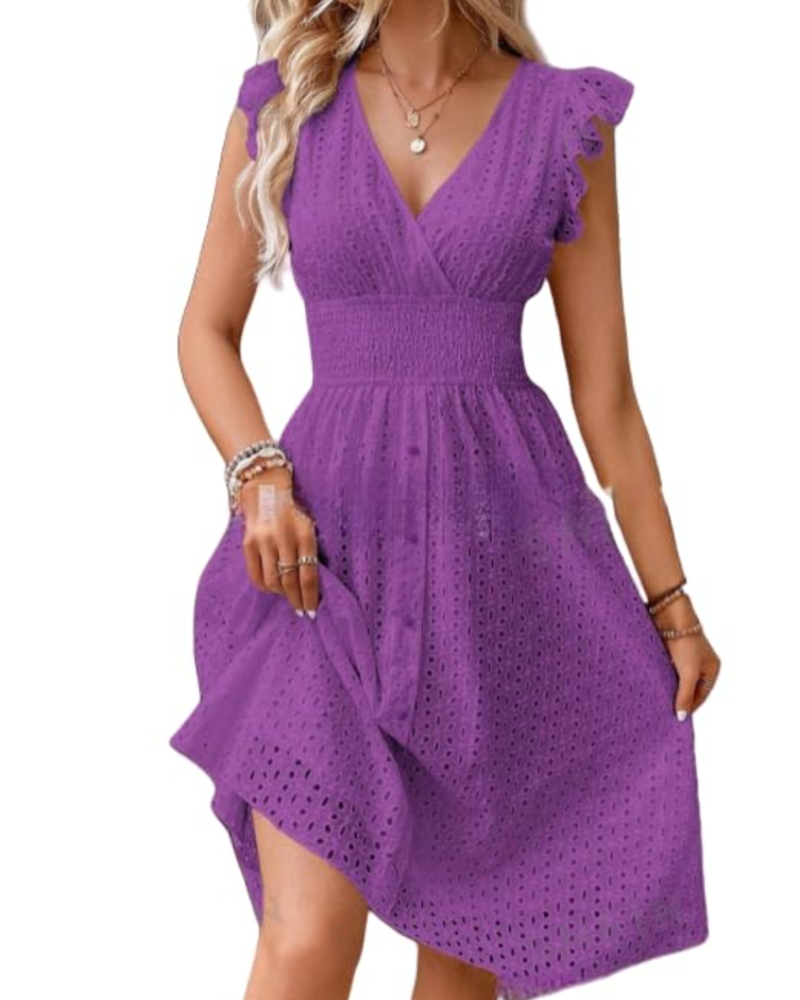 Bohemian dress for women | V-neck and ruffled sleeves | flowing cut | everyday use